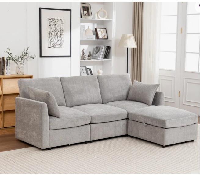 Housewares - Wilroy 4pc Sectional Sofa, Jraty Three Plates Folding Tub Door Bathtub Screen, Chandelier - MSRP $2,504