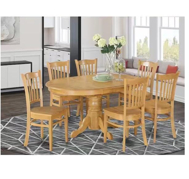 Pallet of East West Furniture 7pc Oval Natural Oak Finish Solid Wood Top Dining Table - Est Retail $1,115