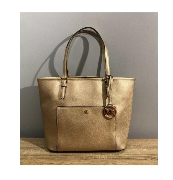 Michael Kors Lg Snap Pocket Tote, Pale Gold - Original MSRP $295