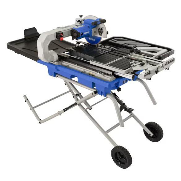 Kobalt Sliding Table Tile Saw, Allen & Roth Fireplace TV Stand, Kobalt Table Saw with Folding Stand - MSRP $3,054