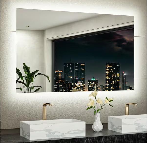 Plumbing - KeonJinn Frameless LED Anti-Fog Wall Bathroom Vanity Mirror, TIMELESS HOME, HOLDRITE - Est Retail $1,517