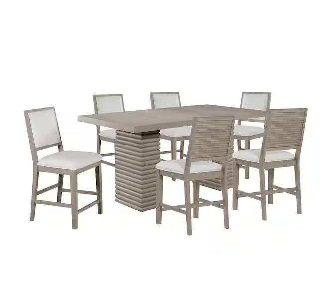 Steve Silver Lily 7pc Gray Wood Top Wood Counter Height Dining Room Set - Est Retail $1,419