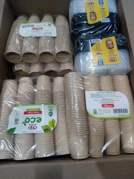 General Merchandise- TG TRIGOLD Disposable Bamboo Paper Cups, TG TRIGOLD Meal Prep Containers - MSRP $333