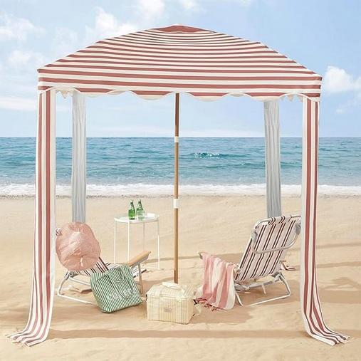 Outdoors - Striped Beach Cabanas with Silver Coating - MSRP $1,099