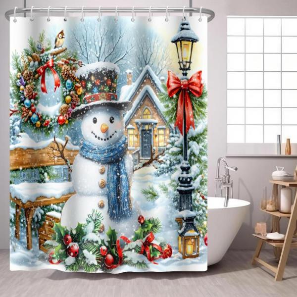 Home- PEDBANRO Snowman Shower Curtain, Dayacoco 2 Tier Bathroom Organizers, Ashler Merry Christmas Blanket- MSRP $3,344