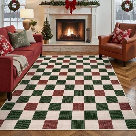 NEW - Rug Robot 5'x7' Geometric Non-Slip Christmas Rugs - MSRP $109
