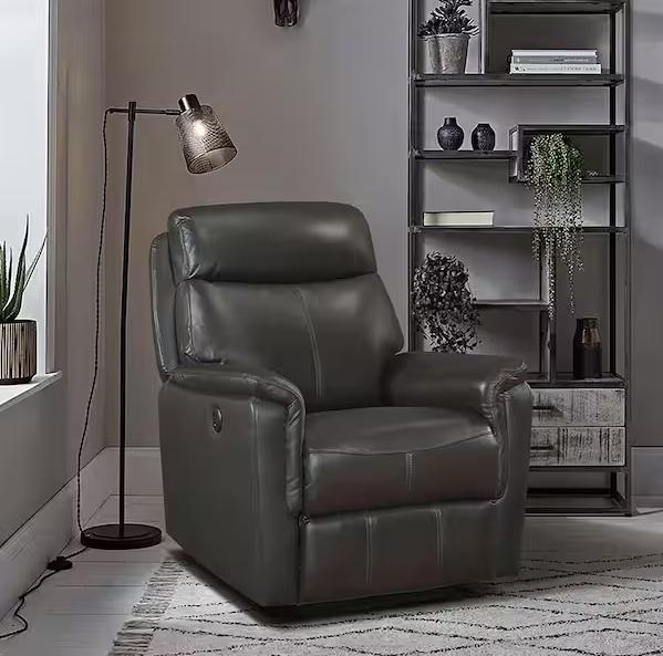 Seasonal - Lazzara Gulfton Dark Brown Leather Power Recliner & Gabi Beige Microfiber Manual Recliner - Est Retail $891