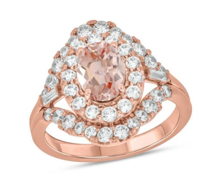 Oval 2.50 ct Morganite & Diamond Double Halo Ring MSRP $ 1,865.00