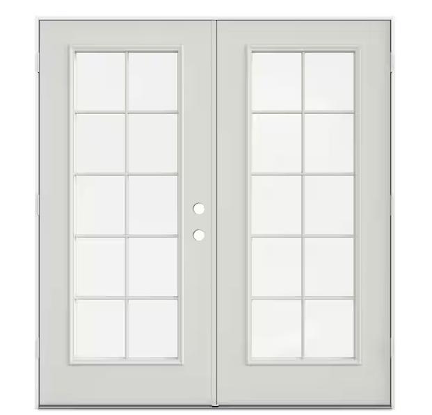 Doors and windows - JELD-WEN 60 in. x 80 in. Primed Right-Hand/Outswing Fiberglass French Patio Door- Est Retail $1,349