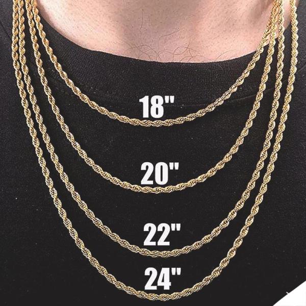 18K Gold Plated Rope Chains 20-24inch