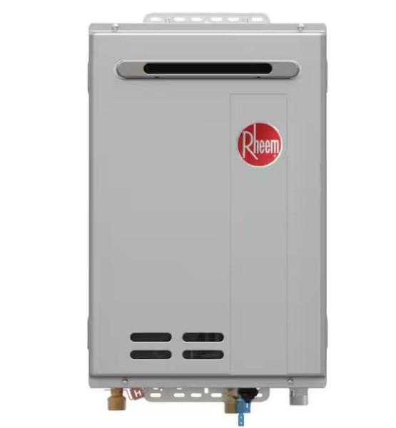 Plumbing- Rheem Outdoor Natural Gas Tankless Water Heater, Water Softener, Glacier Bay, Apollo, HDC - Est Retail $3,113