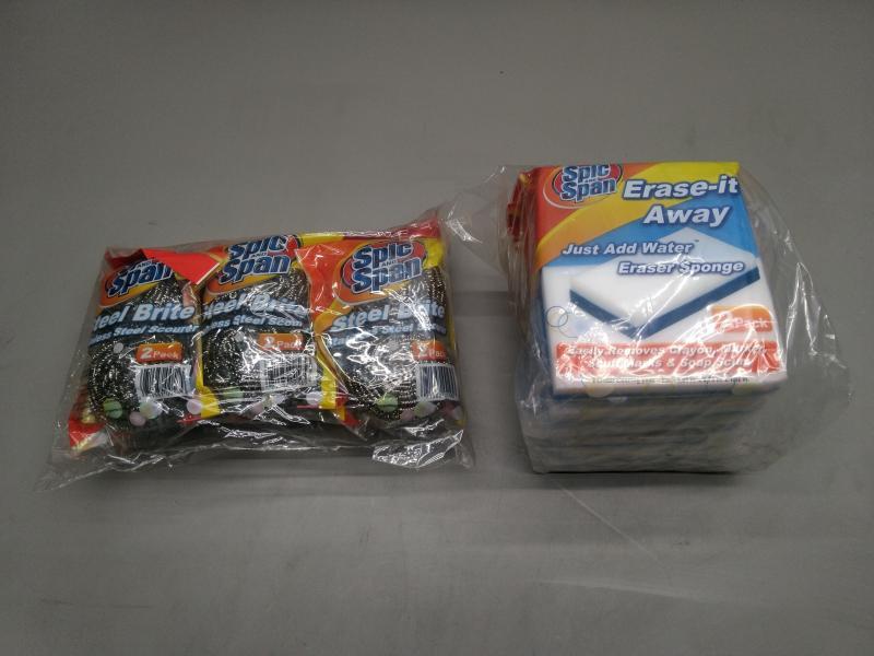 Home - Spic & Span Erase-It Away Sponges & Steel Brite Scrubbing Pads - MSRP $1,691