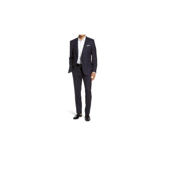 Apparel - BOSS Trim Fit Plaid Wool Suit, Theory Sylvain Structure Knit Shirt, Nike Fleece Pants - Original MSRP $2,457