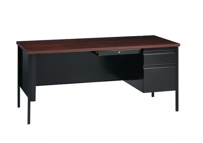 Home Decor- Hirsh 66 in. W x 30 in. D Rectangular Shape Black/Walnut Office Desk - Est Retail $807- 1plt