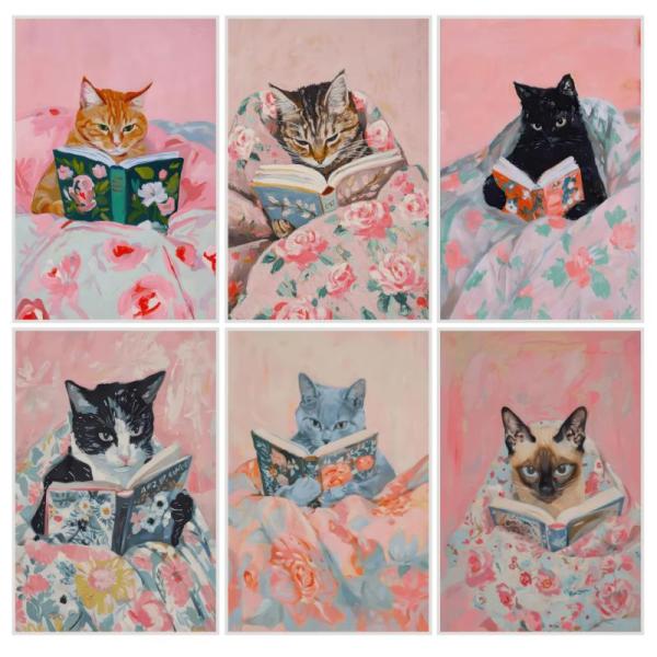 Home - ZxXzkwpP Vintage Cats Reading Books, felo Goose Feather Down Pillow, OYRING Pinch Pleated Curtain - MSRP $23,999