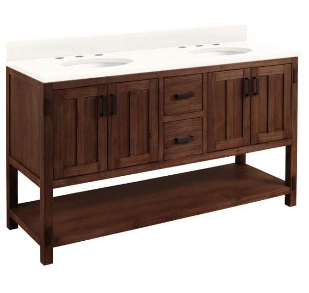 Signature Hardware Vanity Cabinet in Rustic Brown - MSRP $4,598