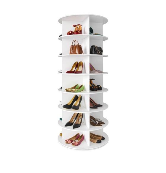 SpaceAid 7-Tier Rotating Shoe Rack Tower, Deco 79 Wooden Geometric Arched Wall Shelf, ELAFROS AV Cart - MSRP $1,284