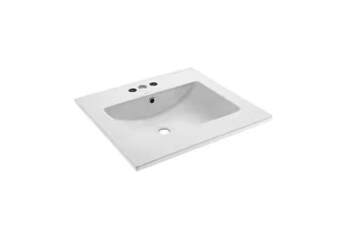 Plumbing - Swiss Madison 24 in. Ceramic Vanity Top with 3-Faucet Holes with White Basin - Est Retail $1,351- 1plt
