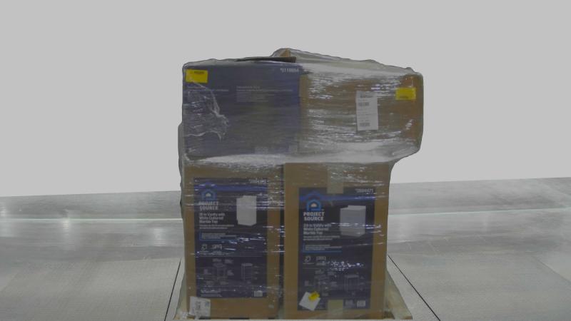 Style Selections Cauley 60in White Double Sink Bathroom Vanity, SINKOLOGY Austen Farmhouse Kitchen Sink - MSRP $2,607