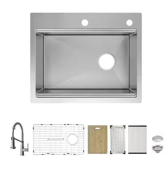 Plumbing - Glacier Bay 27in Workstation Kitchen Sink, Alaterre Furniture, VEVOR, RELN, GLSLAND - Est Retail $2,033