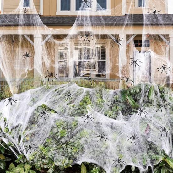 NEW - Seasonal - Ayieyill Stacked Pumpkins, Spider Webs, and Pink Skulls Halloween Decor - MSRP $264