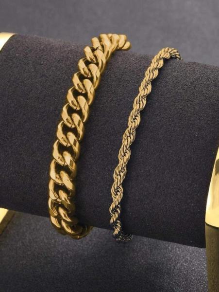 18K Gold Filled Cuban Link Bracelet Heavy Curb Chain Bracelet with S