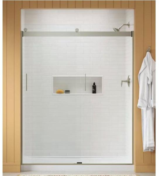 KOHLER Levity Matte Nickel Frameless Sliding Shower Door, Greenworks Cold Water Electric Pressure Washer - MSRP $3,446
