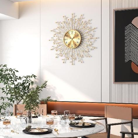 Home -  Large Modern Gold Wall Clock, Jungle Animals Theme Bedroom Mural, Happy Hanukkah Wall Signs - MSRP $20,543