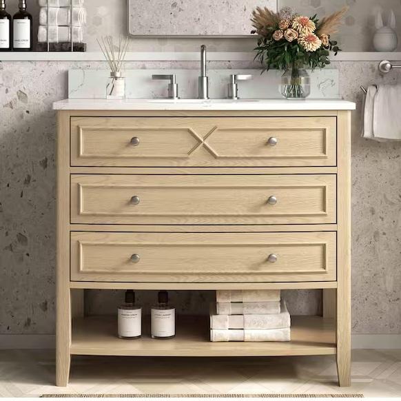 Kitchen & Bath - DELUXE DL LIVING Free Standing Oak Bath Vanity, Gerber, Polibi, Glacier Bay - Est Retail $2,080- 6plts
