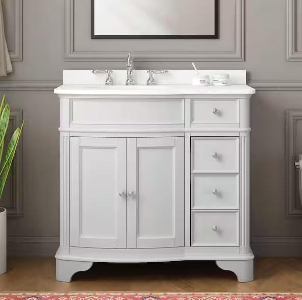 Kitchen & Bath - HDC Terryn 37in Single Sink White Bath Vanity, Glacier Bay Cargrove 36in - Est Retail $859- 3plts
