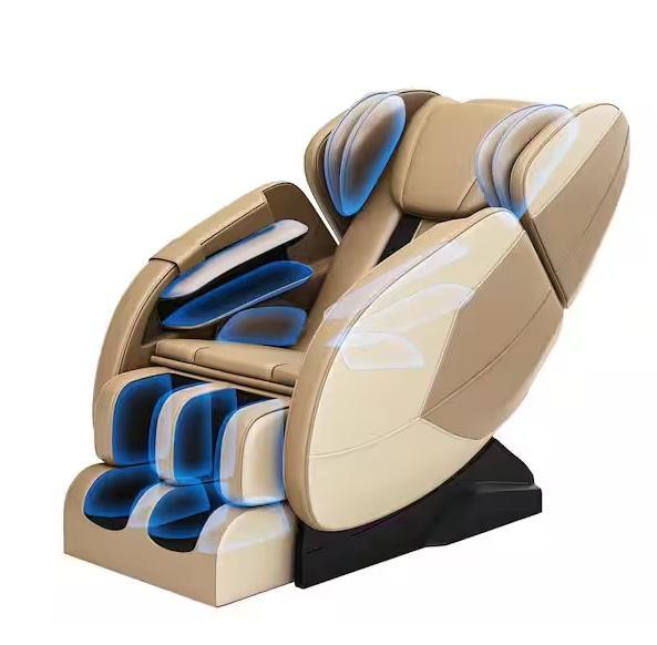 Home Decor - REAL RELAX Favor Beige Faux Leather Massage Chair w/Recliner, CHRISTOPHER KNIGHT HOME - Est Retail $1,372