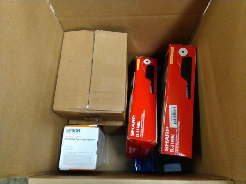 Electronics - Epson WorkForce Document Scanner, Sharp Color Printing Calculator, Seagate 1TB Hard Drive - MSRP $2,541