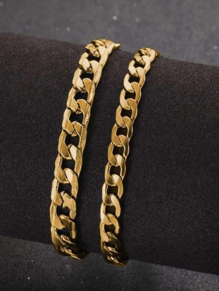 18K Gold Filled Cuban Link Bracelet Heavy Curb Chain Bracelet with S