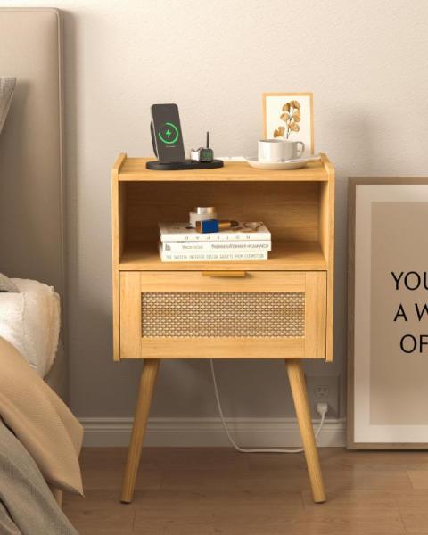 Furniture - Veegle Rattan Nightstand with Outlet, Under Laptop Desk, Kitsure Vanity Desks - MSRP $4,606