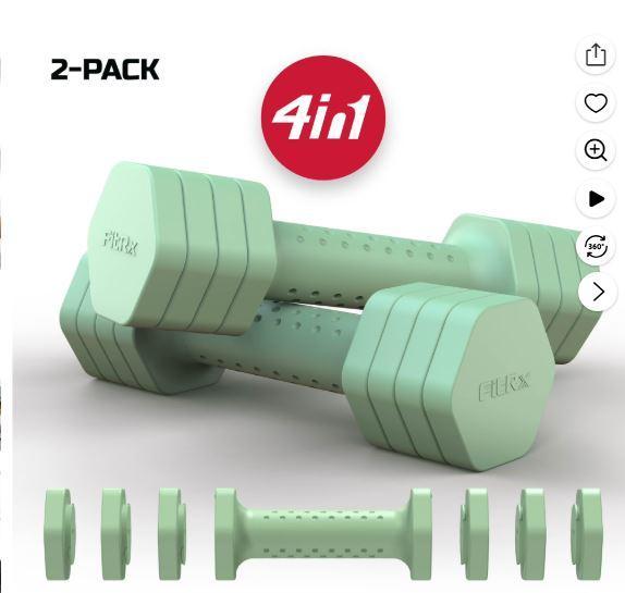 Fitrx Adjustable Dumbbell Set of 2 in Green - MSRP $15,696