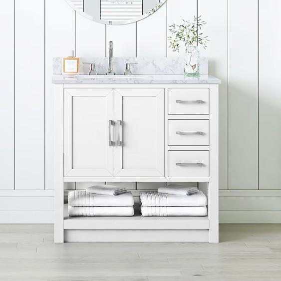 Margie Vanity Combo, Allen & Roth Cellular Shade, Townley Bathroom Sink Faucet - MSRP $2,679