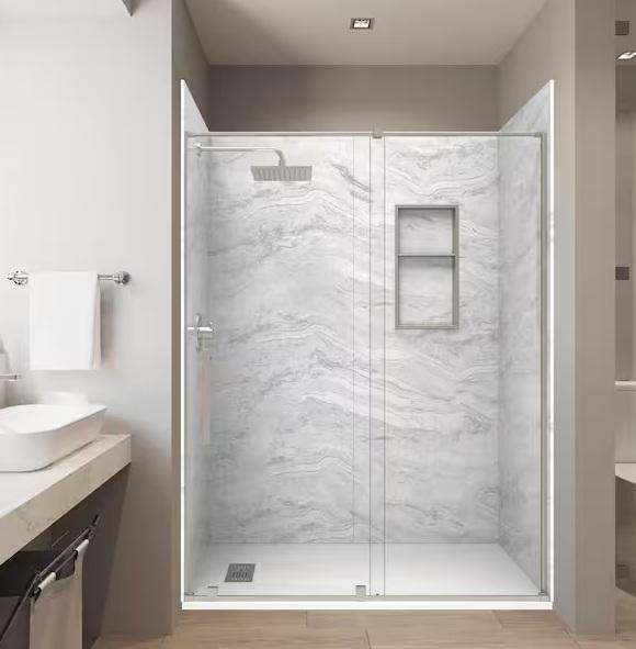 Kitchen & Bath - CASTICO Sierra Stone Alcove Shower Combo, Bootz Industries, Hampton Bay - Est Retail $3,760