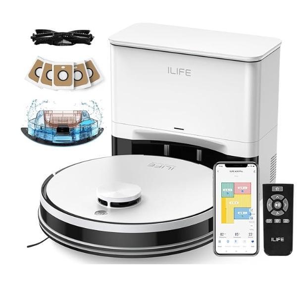 ILIFE A30 Pro Robot Vacuum/Mop w/Self Emptying Station, Levtex Home Cross Stitch Reversible King/Cal King - MSRP $1,965