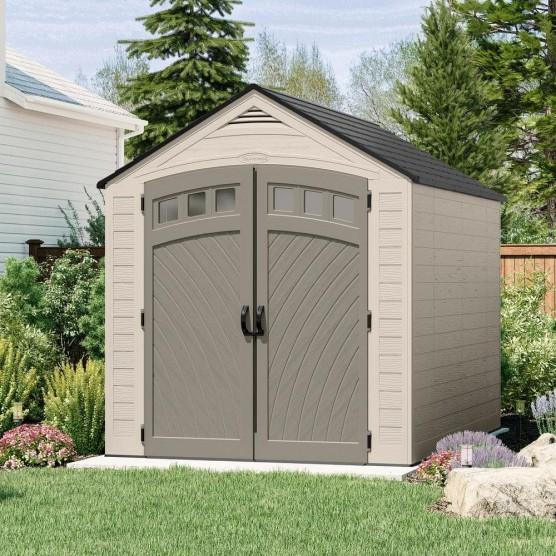 Vista 7 ft. W x 10 ft. D Plastic Resin Storage Shed with Floor (74 sq. ft.) in Colonnade (Beige) - Est Retail $2,364