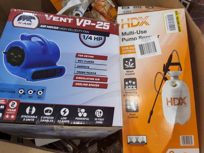 General Merch - B-Air Air Mover Floor Fan, HDX Pump Sprayer, Halo 12 Pack Downlight - Est Retail $290