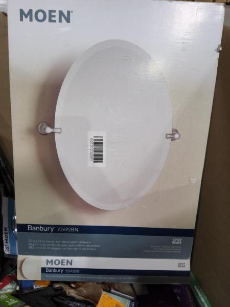 General Merch - Moen Banbury Vanity Mirror, CE LED Exhaust Fan, Ridgid PowerSpin Drain Cleaner - Est Retail $260