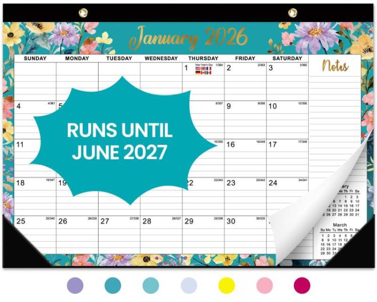 Floral Themed 21-Month Desk or Wall Calendar - MSRP $1,348