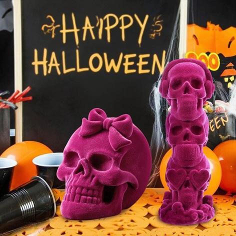 NEW - Day of the Dead/Halloween Gothic Pink Flocked Skull Decorations - MSRP $265