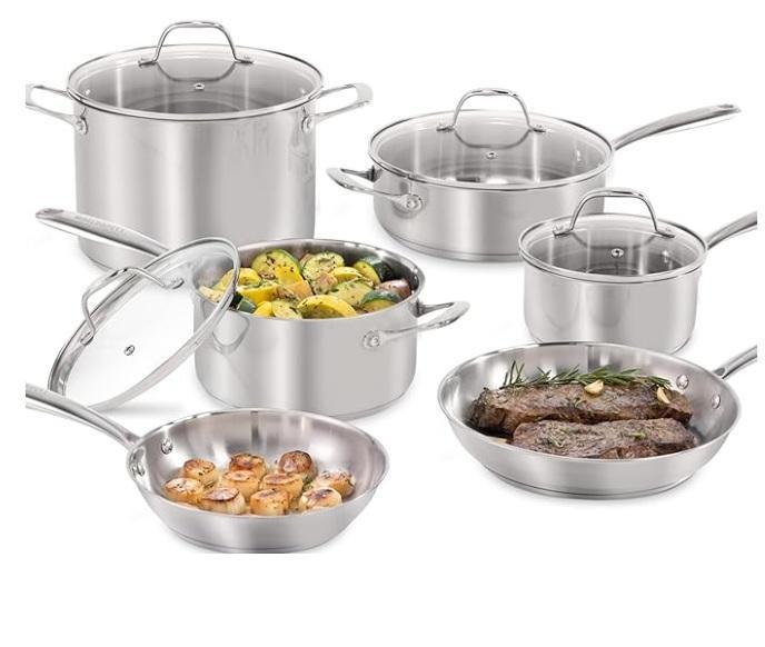 Guy Fieri's Flavortown 10pc Stainless Steel Cookware, Melalenia 7pc Hard Shell Carry-On Luggage Set - MSRP $2,509