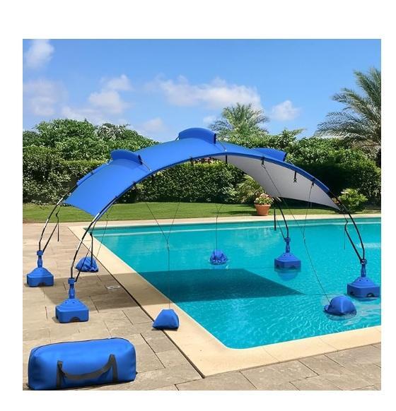 Uthfy Pool Shade Canopy, Giraffe Tools Retractable Hose Reel, Finlonte Queen Comforter Set, Chefman - MSRP $2,378