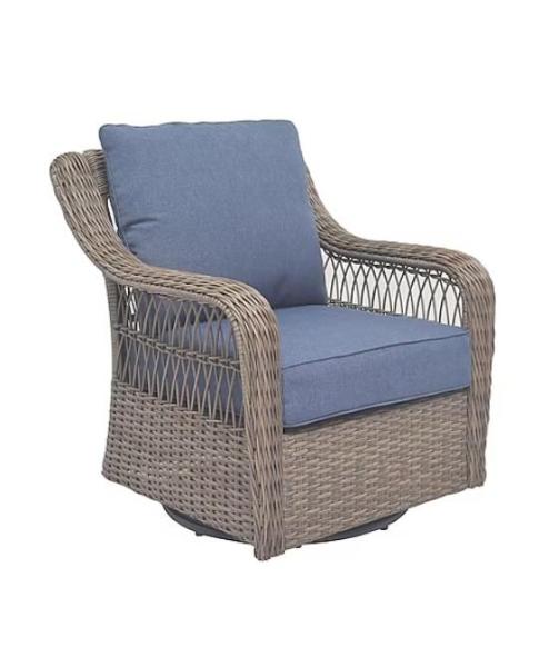 Allen+Roth Grand Haven Wicker Glider Conversation Chair, Harbor Breeze Henderson 60in LED Ceiling Fan - MSRP $2,568