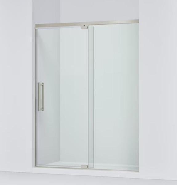 KOHLER Premise Anodized Nickel & Glass Pivot Soft Close Shower Door, Allen+Roth Crest Hill 36" Sink Vanity -MSRP $2,216
