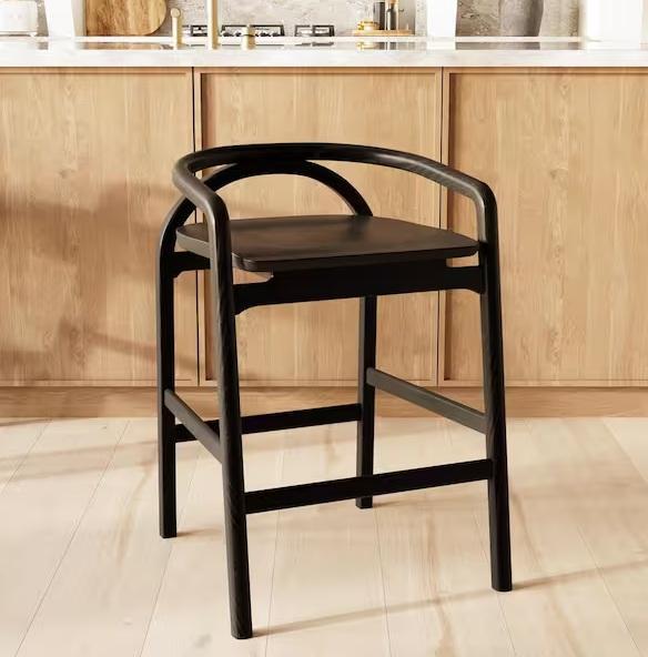 Home Decor - Poly & Bark Yokohama 24in Black Wood Counter Stools, Seafuloy, BOSS Office Products - Est Retail $1,819