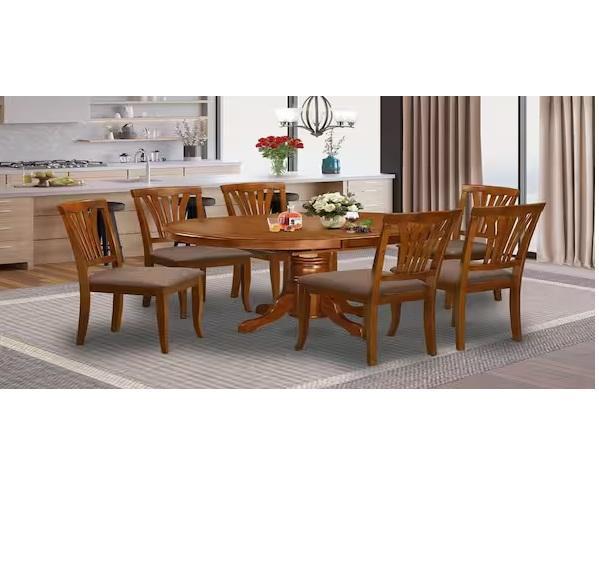 Home Decor - East West Furniture 7pc Dinning Table, Qualler, National Public Seating, Poly & Bark - Est Retail $3,009