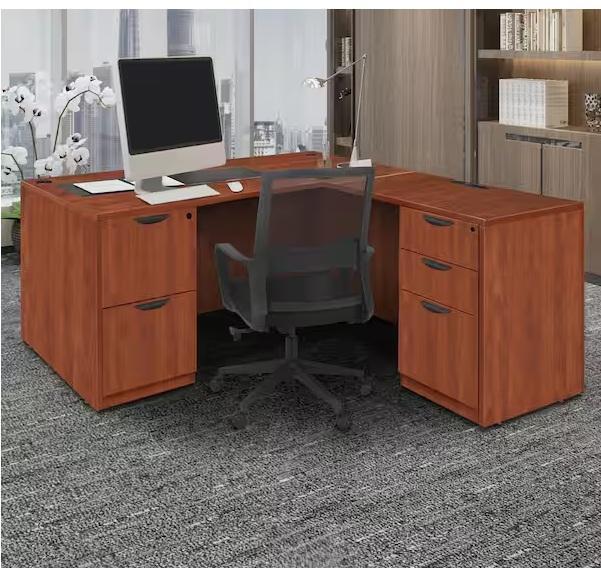 Regency Legacy 71inx70in Cherry L Desk w/Double Full Pedestal Drawer Unit - Est Retail $1,941